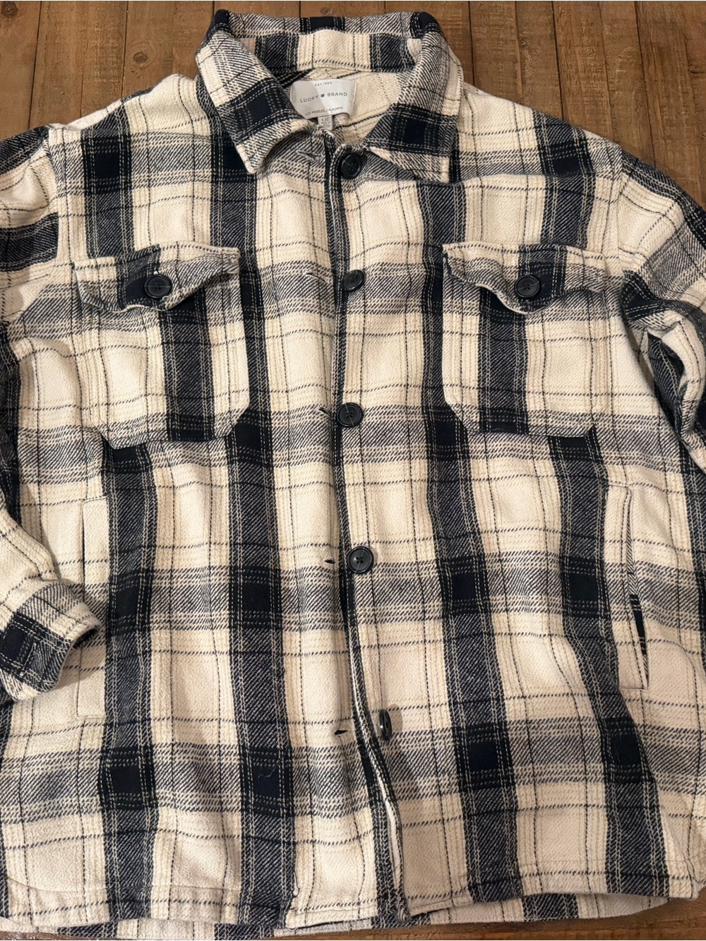 Lucky Brand Men's Plaid Shirt Jacket - Ivory & Navy